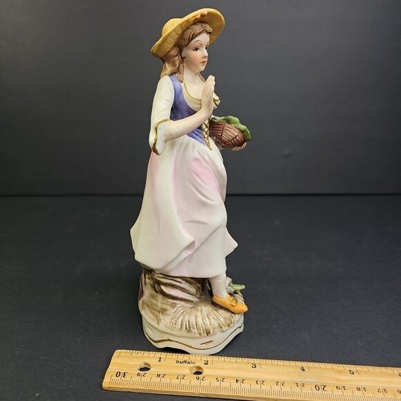 Porcelain Figure of Lady with Basket of Grapes 7" - Picture 10 of 10